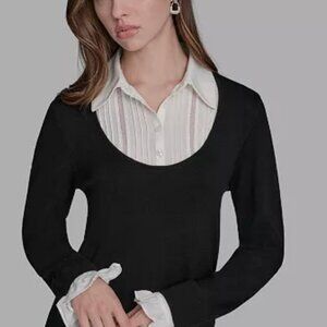 BCBG Women's Long Sleeve with Embroidered Bib Sweater Size S Brand New